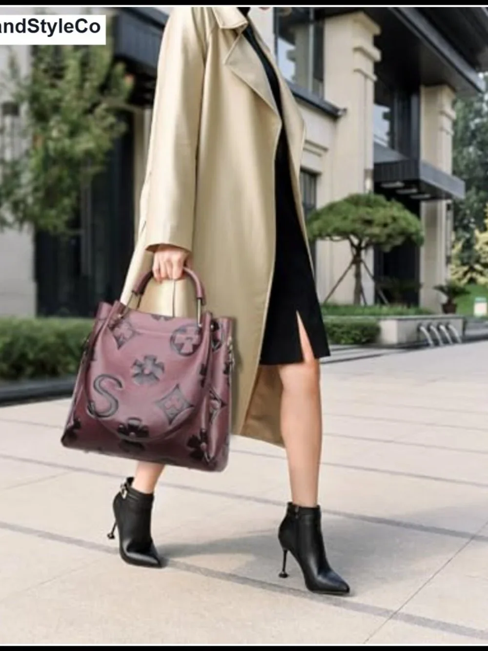 Embossed Faux Leather Floral Top Handle Handbag Set_2